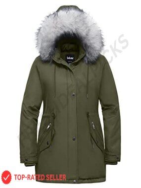 Women's Plus Size Winter Insulated Parka Coat with Faux Fur Hood